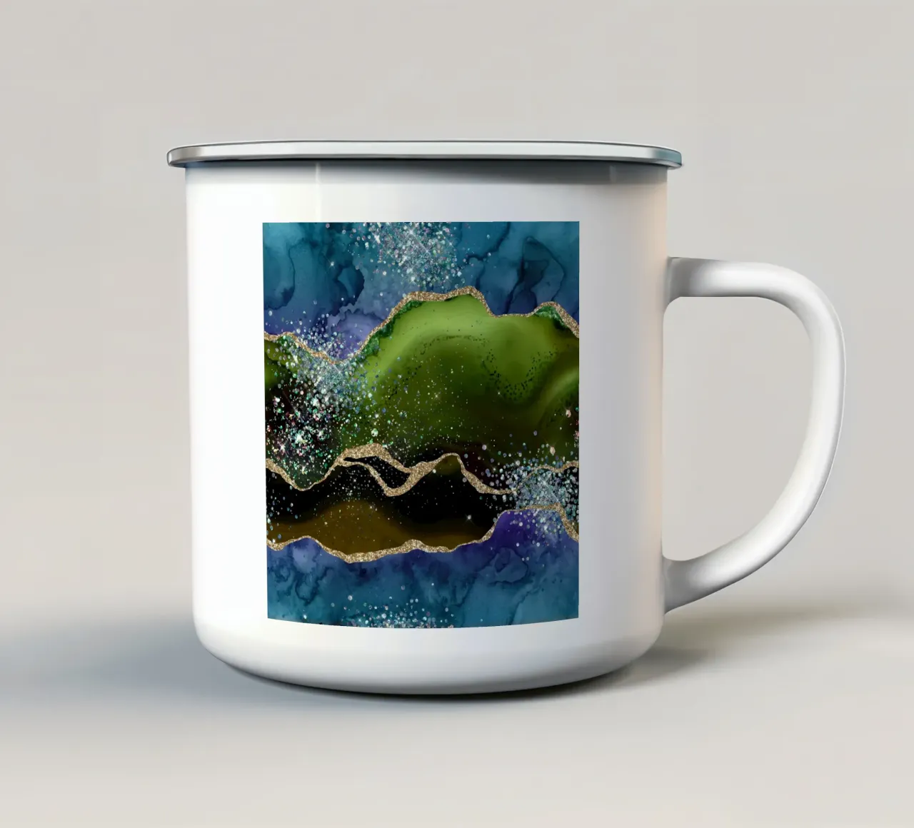 Pavone Glitter Agata Texture 05 tazza in smalto da Gemstone Textures