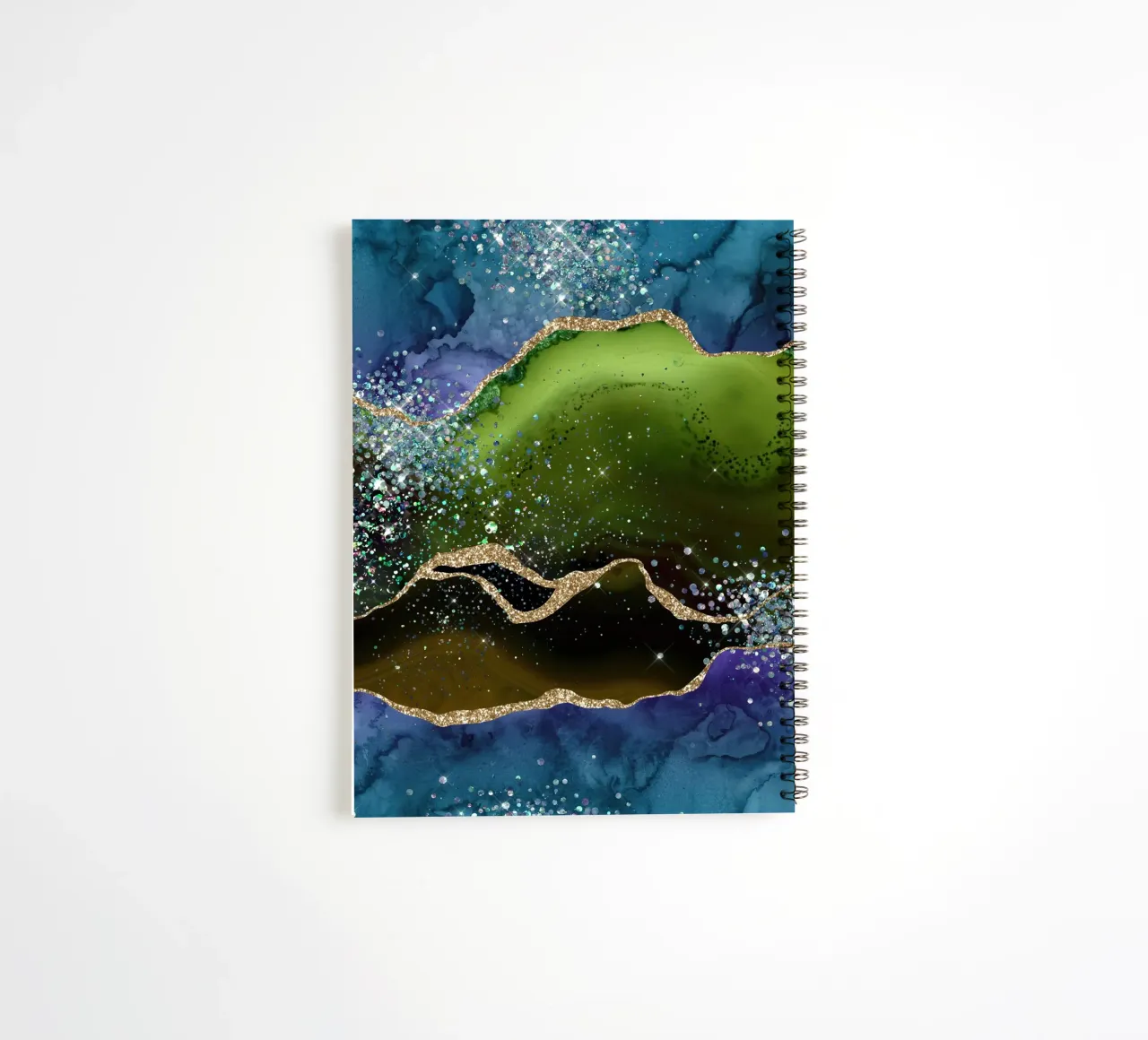 Peacock Glitter Agate Texture 05 spiral notebook by Gemstone Textures