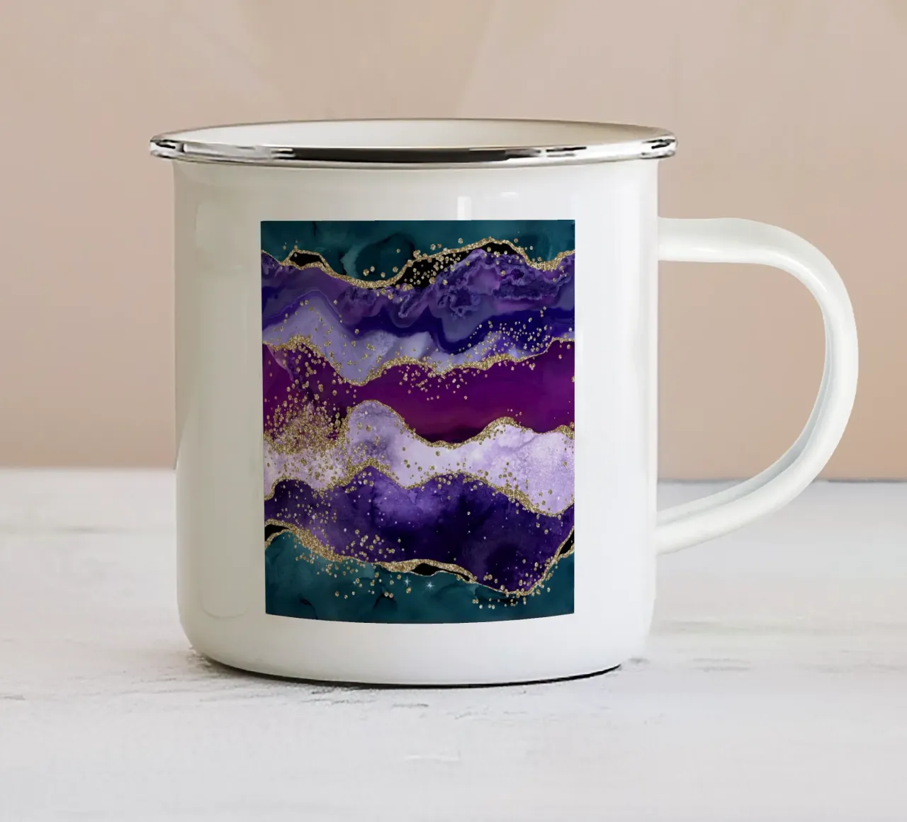 Peacock Glitter Agate Texture 06 enamel mug by Gemstone Textures