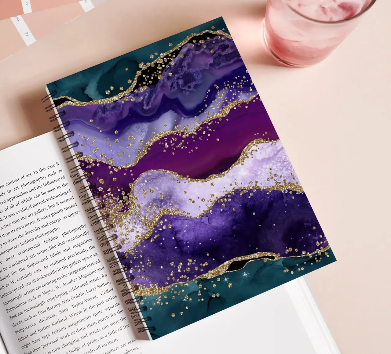 Peacock Glitter Agate Texture 06 spiral notebook by Gemstone Textures