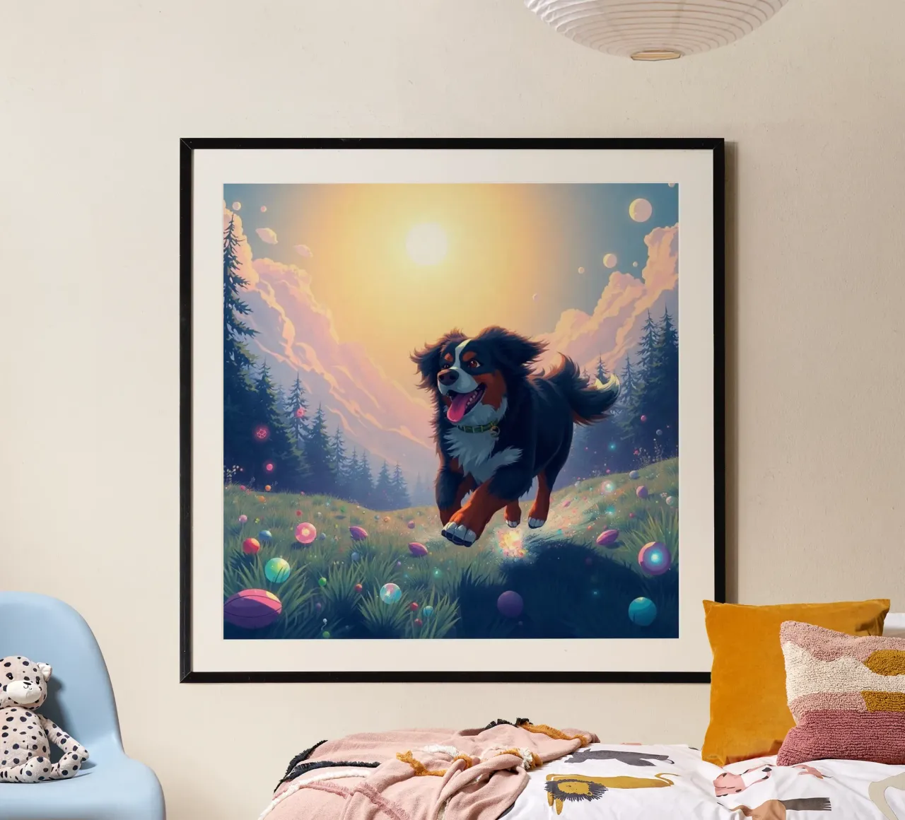 Bellissimo cane da montagna bernese #153 poster con telaio in legno da Yumis.Beargang.and.Me