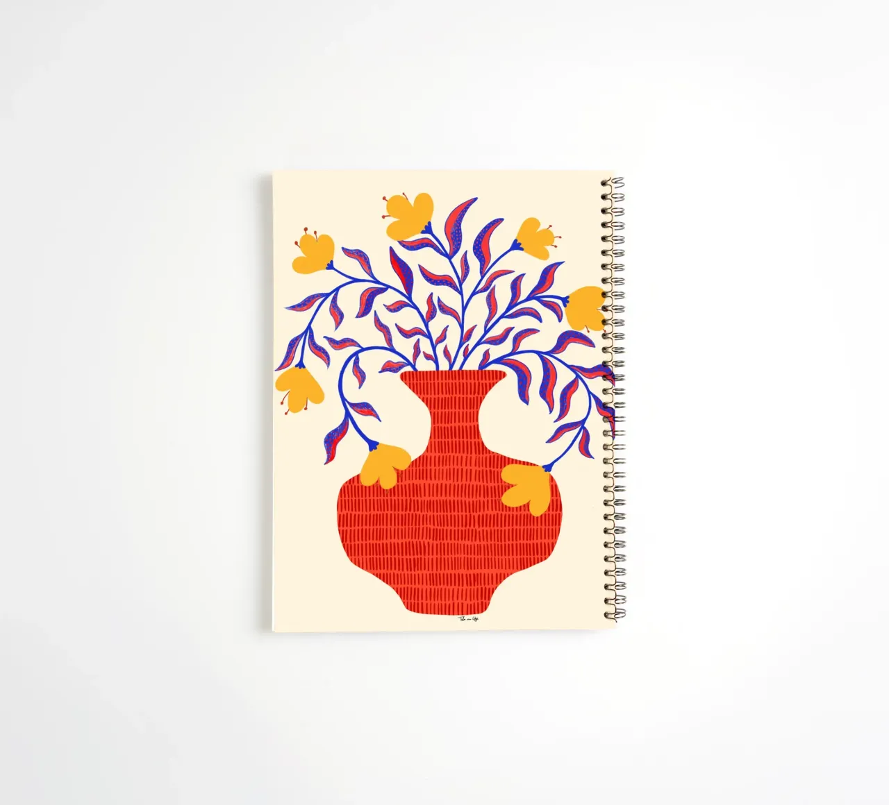 Gelbe Blumen in roter Vase. spiral notebook by Tida vom Weg
