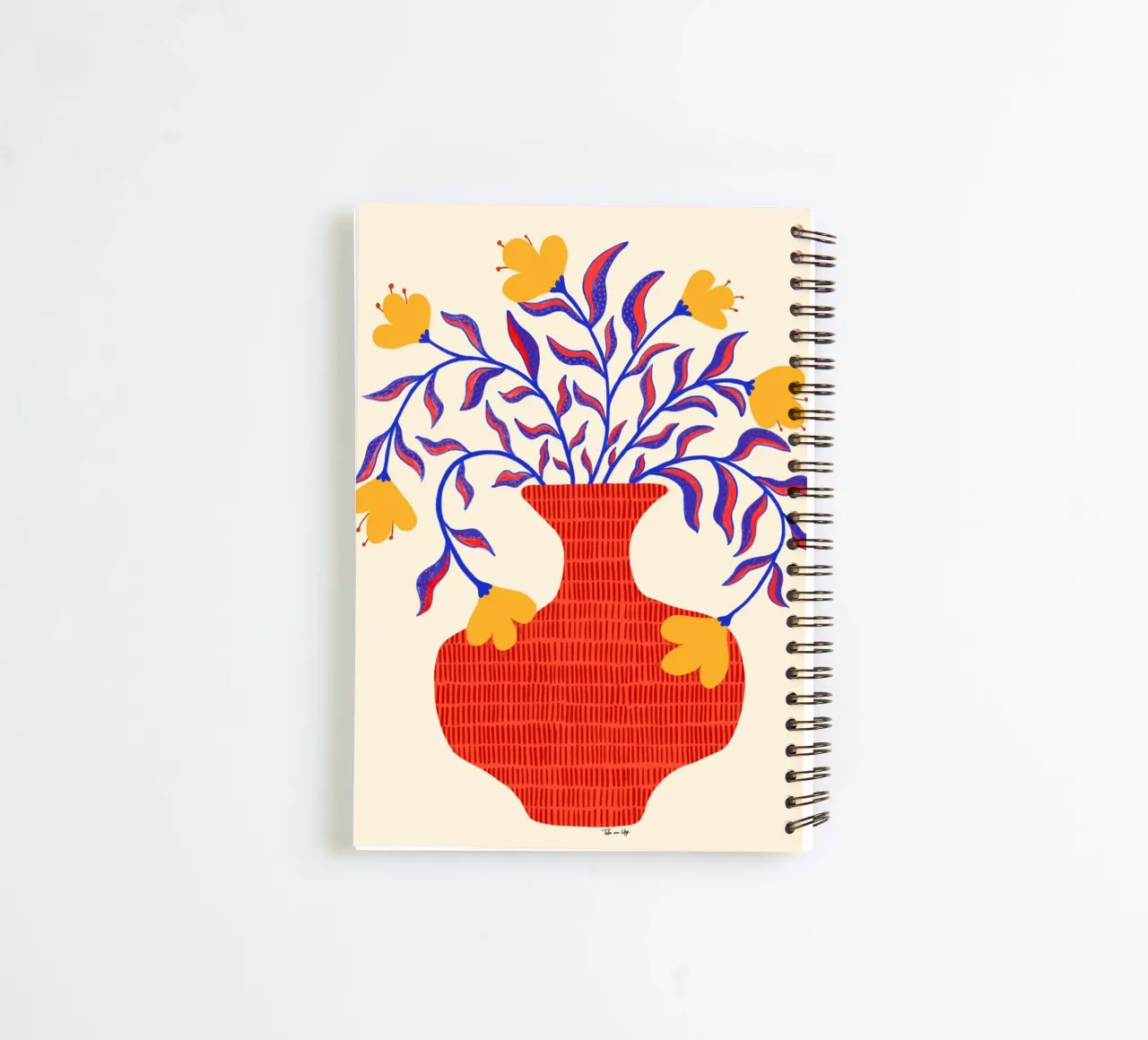 Gelbe Blumen in roter Vase. spiral notebook by Tida vom Weg