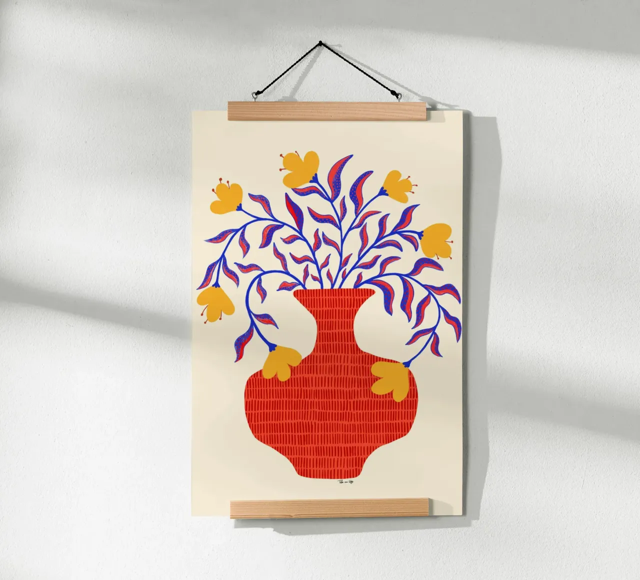 Gelbe Blumen in roter Vase. carta hahnemühle da Floral by Tida
