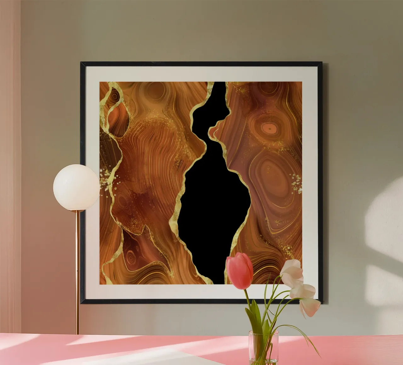 Texture Agate pailletée orange 04 poster avec cadre en aluminium de Gemstone Textures