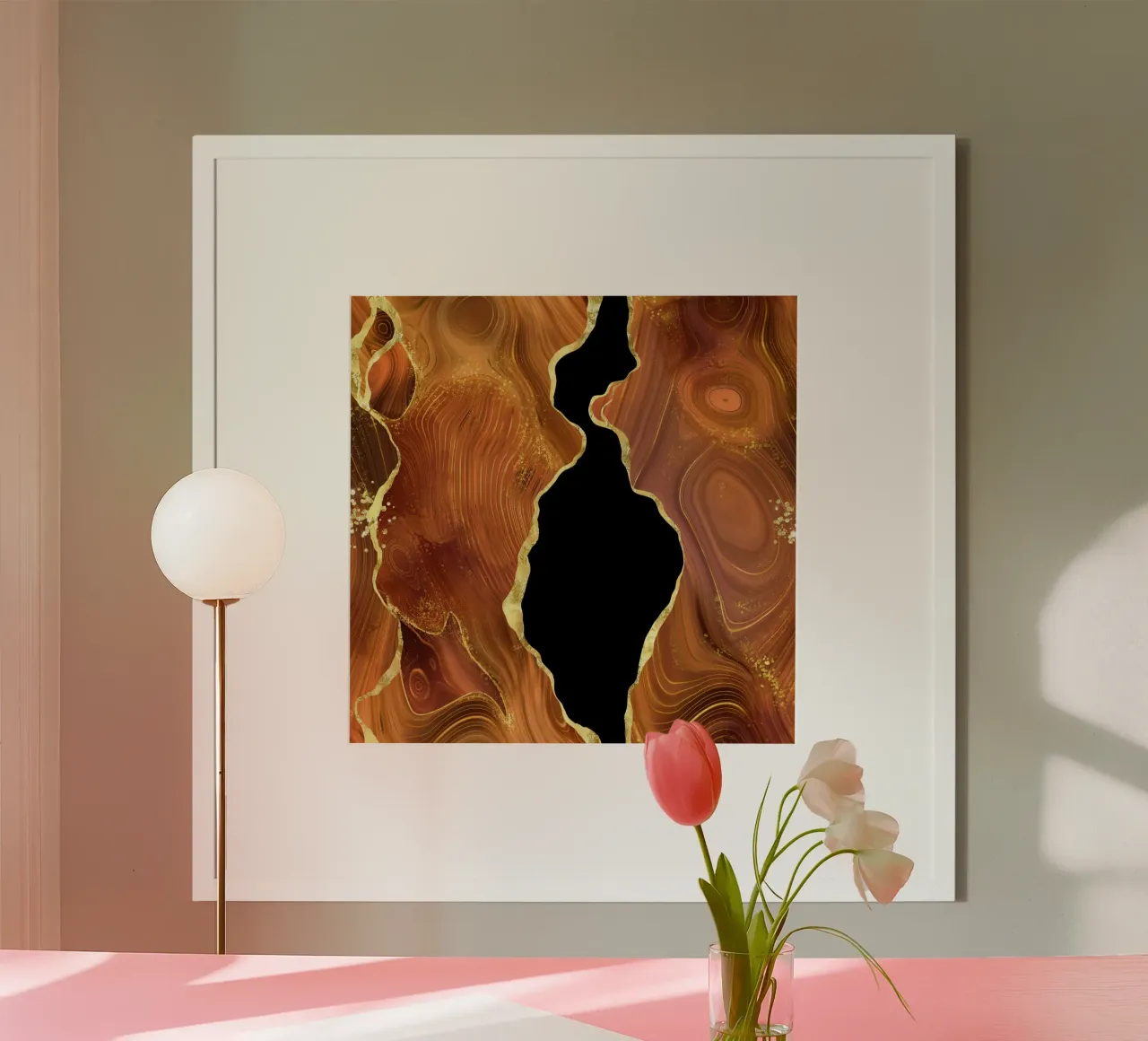 Texture Agate pailletée orange 04 poster avec cadre en aluminium de Gemstone Textures
