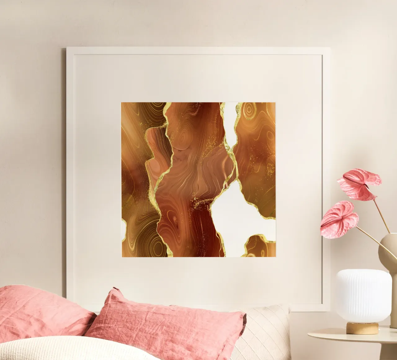 Texture Agata Arancione Oro Glitter 08 poster con telaio in alluminio da Gemstone Textures