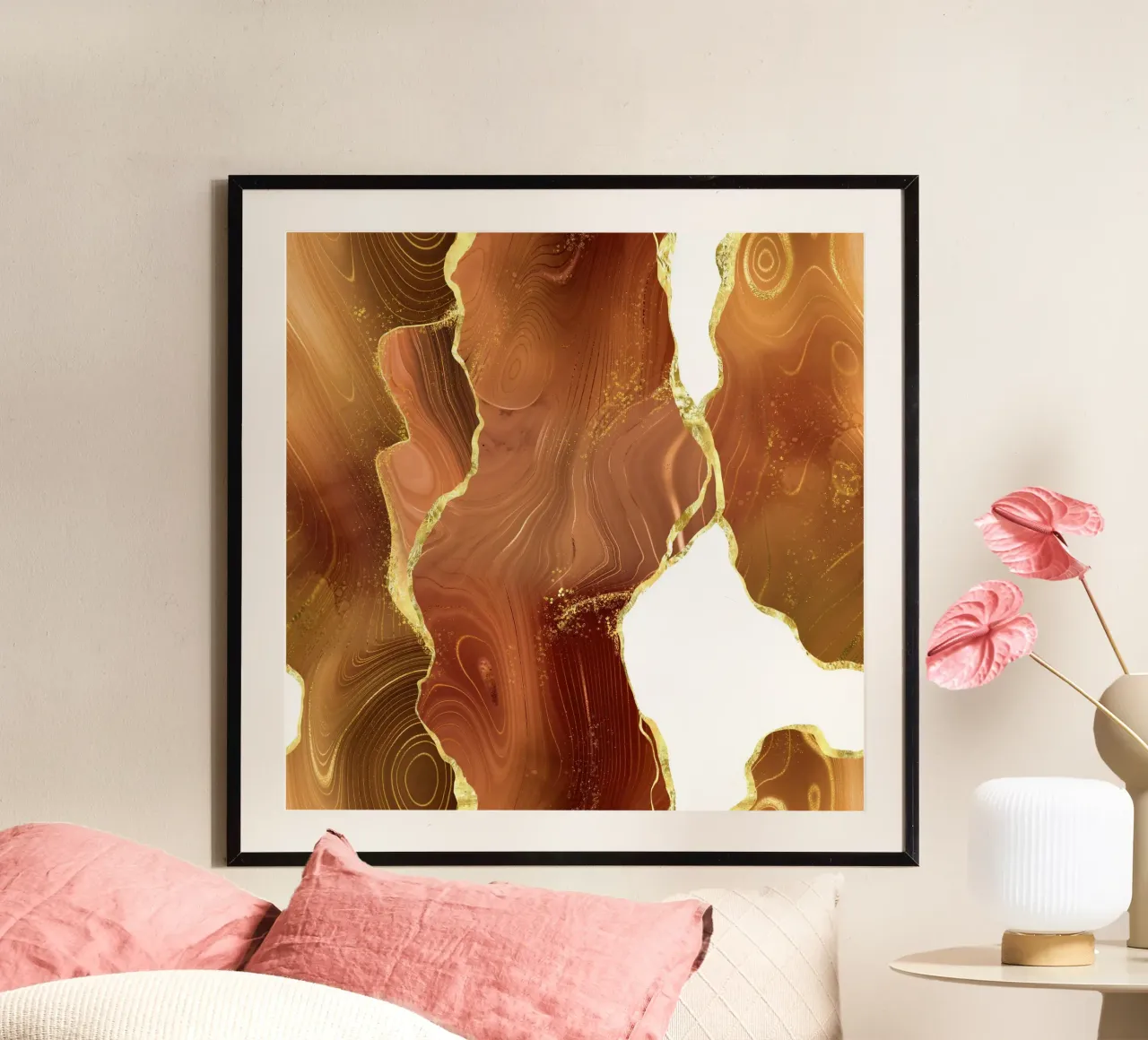 Texture Agata Arancione Oro Glitter 08 poster con telaio in alluminio da Gemstone Textures