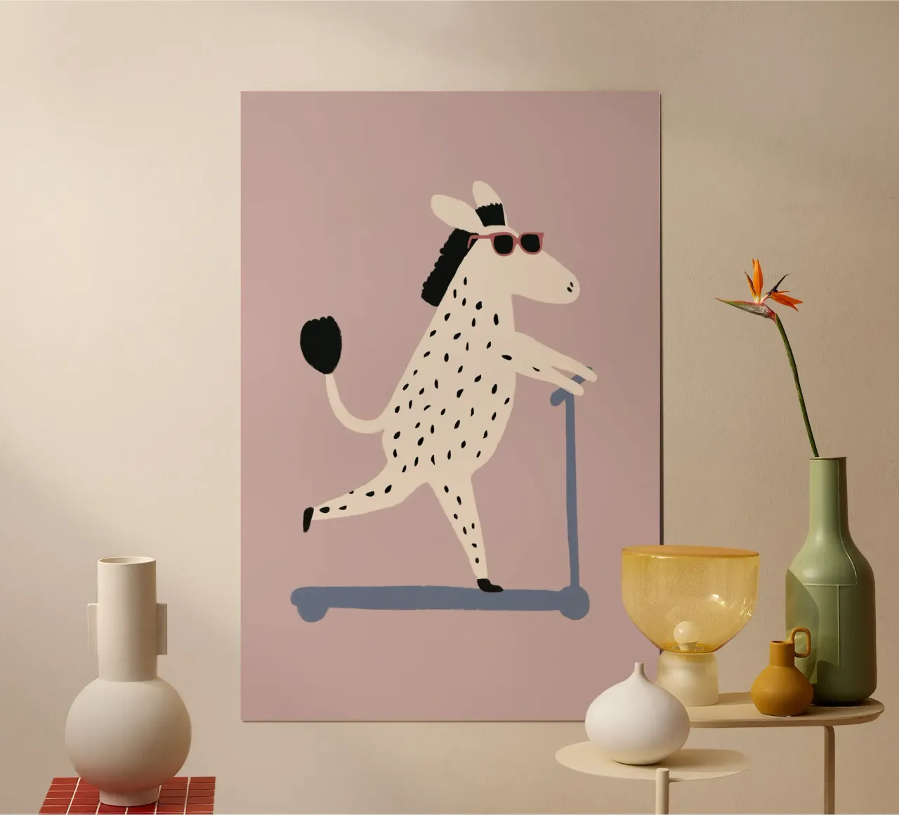 Zebra sul monopattino, poster per bambini, poster per bambini, arte murale per la cameretta poster con telaio in plastica da Little Lola