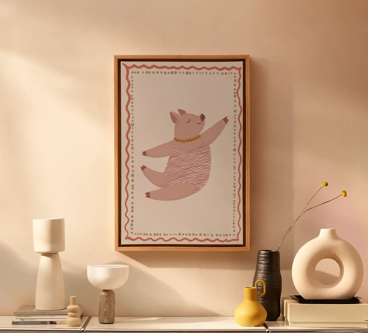 Kids Nursery Print, Playroom Decor, Flying Pig canvas with Floater frame by Little Lola