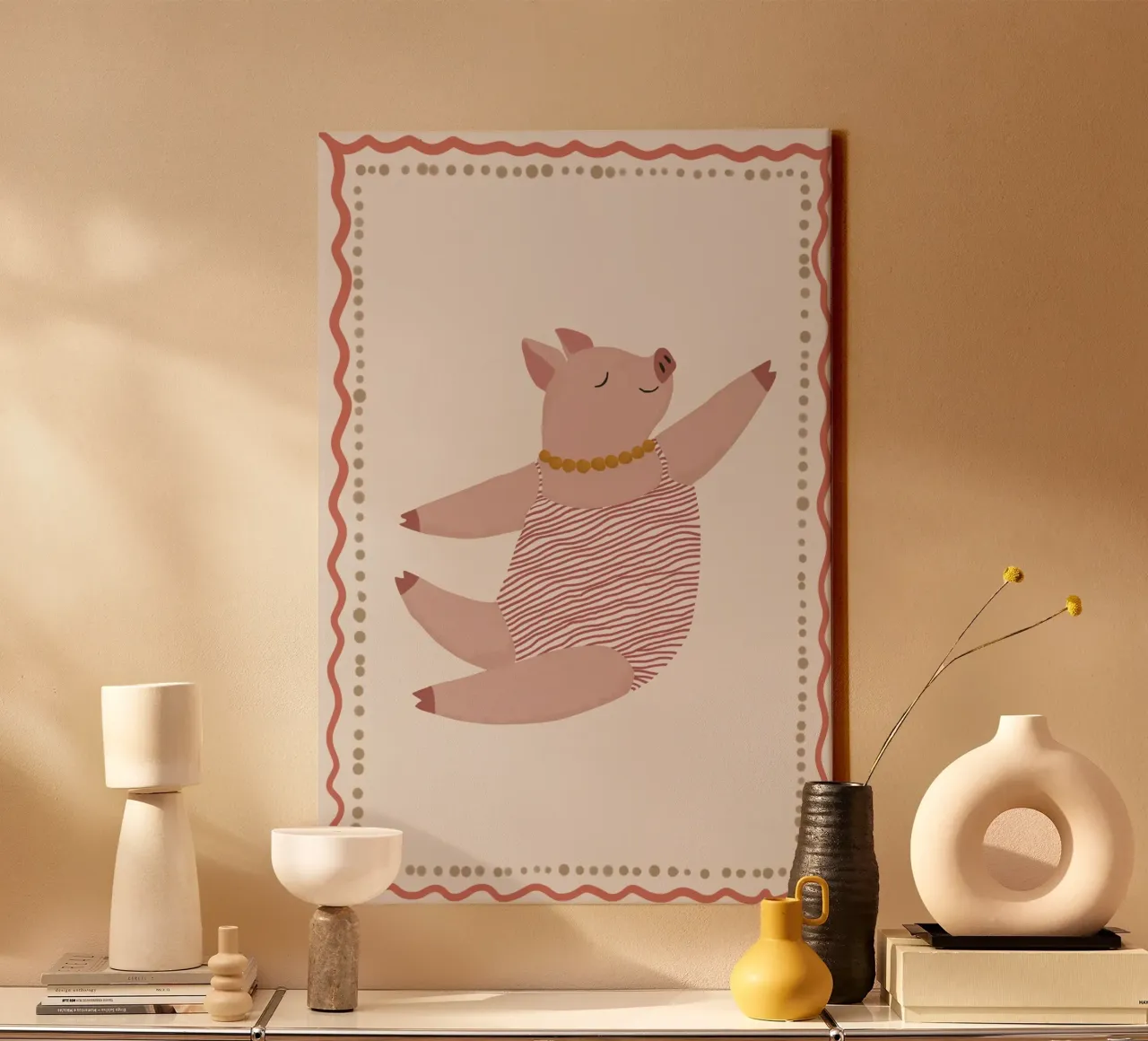 Kids Nursery Print, Playroom Decor, Flying Pig canvas with Floater frame by Little Lola