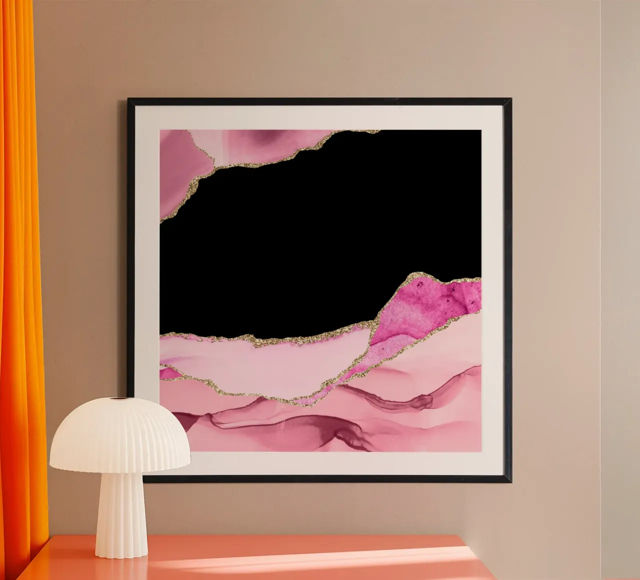 Agata rosa e oro Texture 09 poster con telaio in plastica da Gemstone Textures