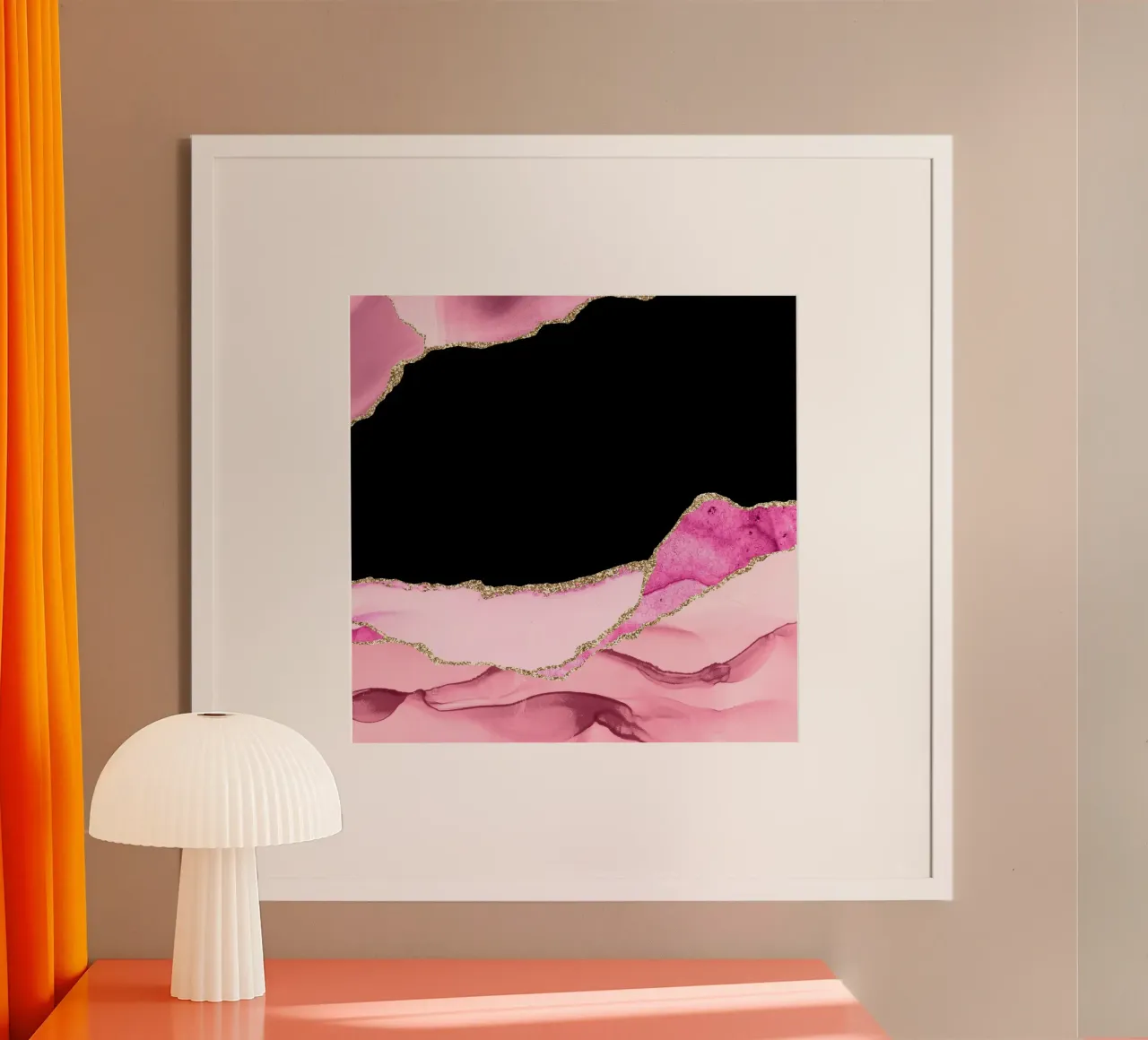 Agata rosa e oro Texture 09 poster con telaio in plastica da Gemstone Textures