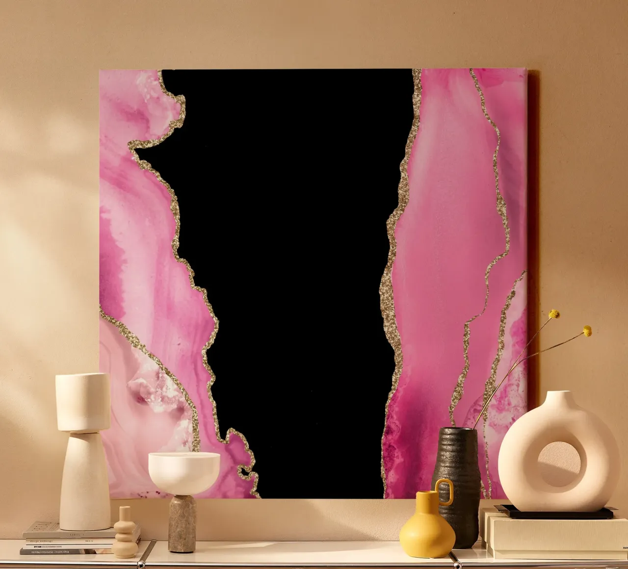 Agata rosa e oro Texture 10 tela con Cornice a cassetta da Gemstone Textures