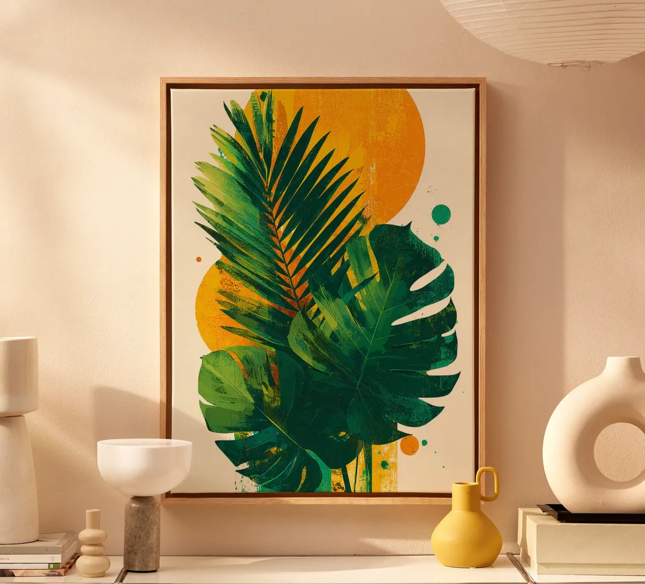 Leaves Tropical Palm Monstera A canvas met Baklijst van Mateo