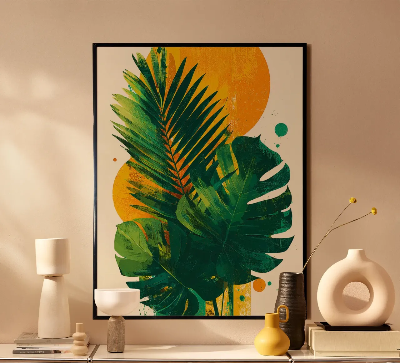 Leaves Tropical Palm Monstera A poster con telaio in legno da Mateo