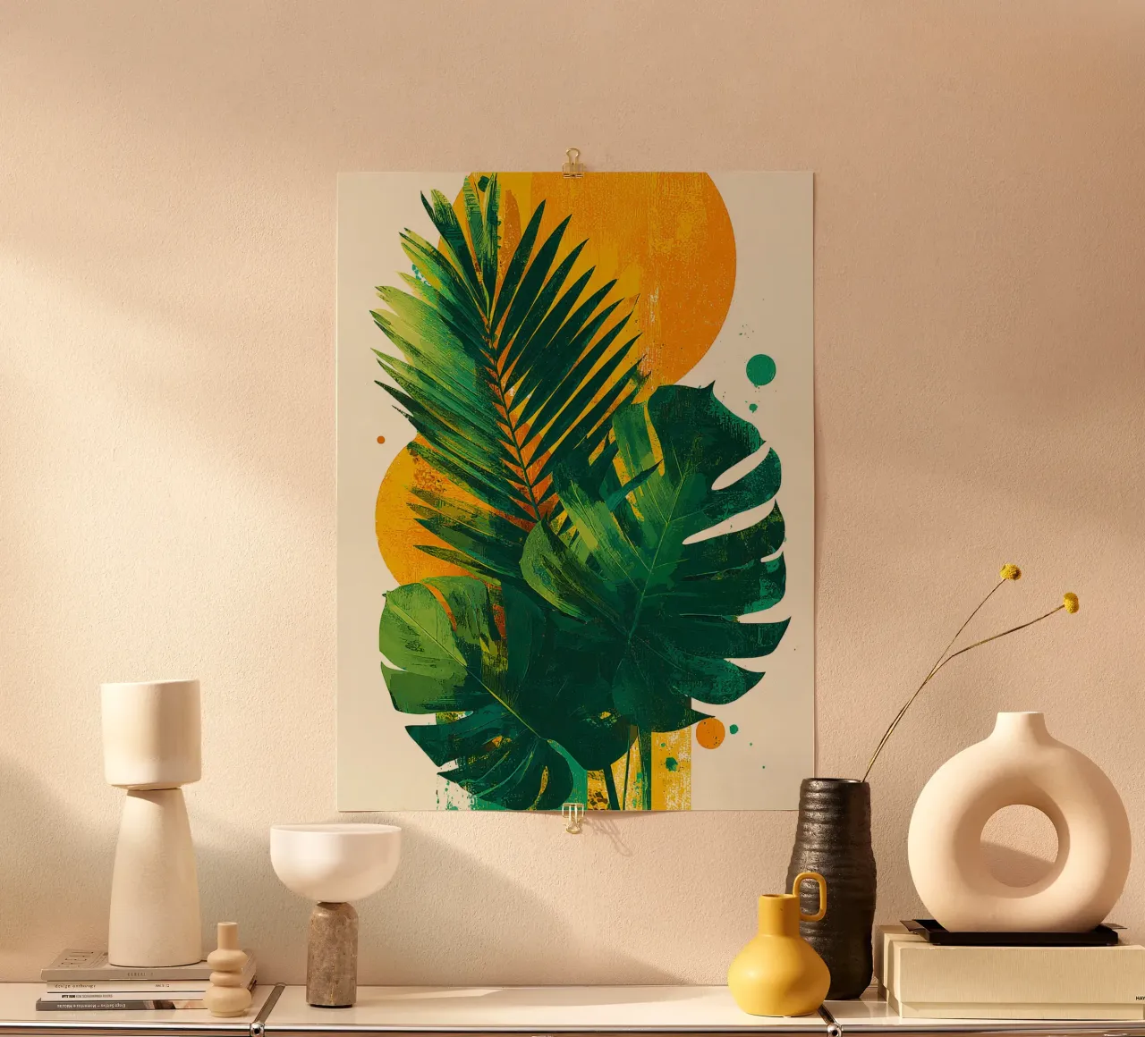 Leaves Tropical Palm Monstera A poster con telaio in legno da Mateo