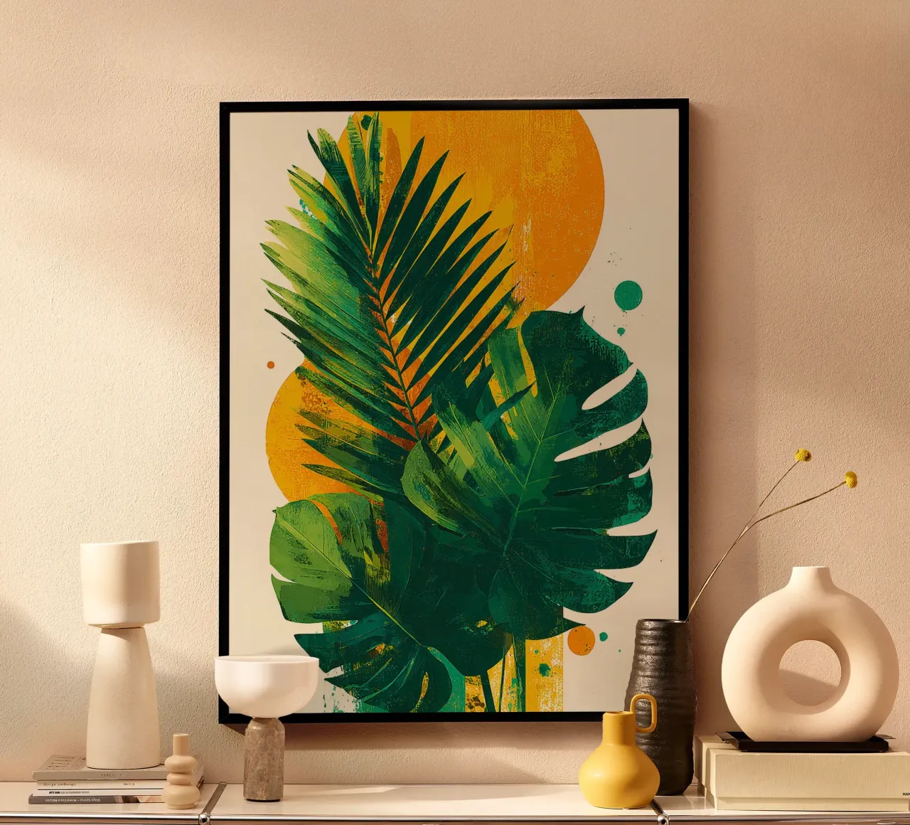 Leaves Tropical Palm Monstera A poster con telaio in legno da Mateo