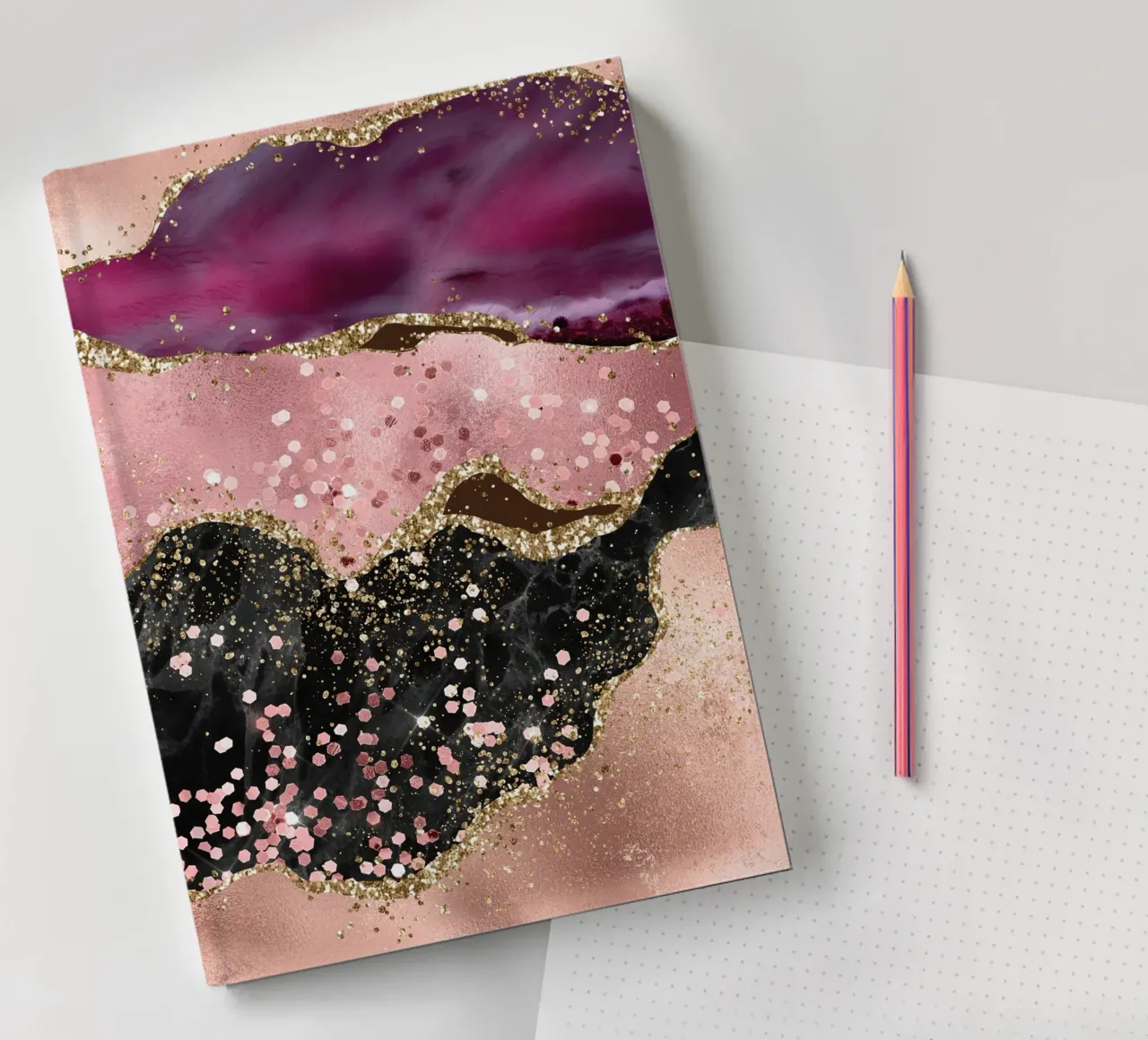 Pink Glitter Agate Texture 02 notebook by Gemstone Textures