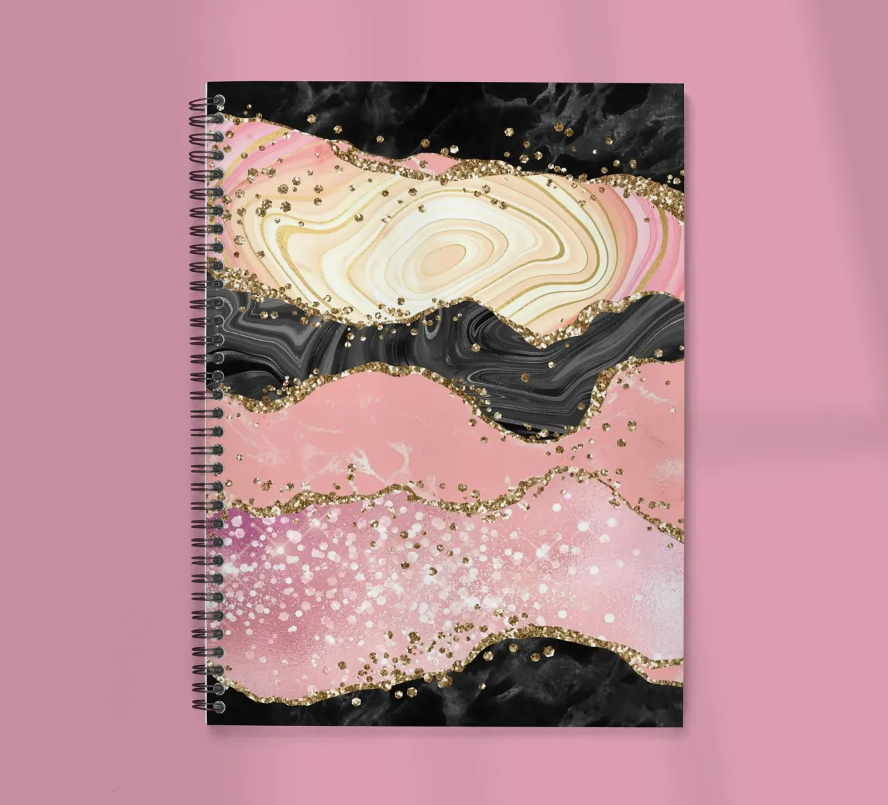 Pink Glitter Agate Texture 05 spiral notebook by Gemstone Textures