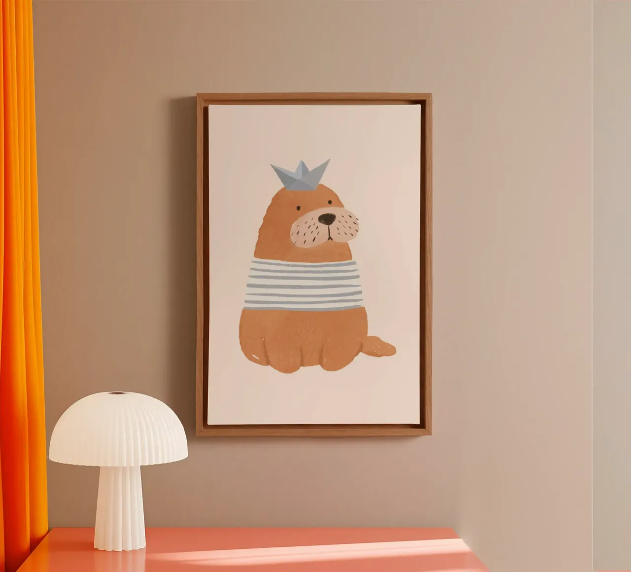 Seal in a Hat, Kids Nursery Print, Sealife Poster canvas with Floater frame by Little Lola