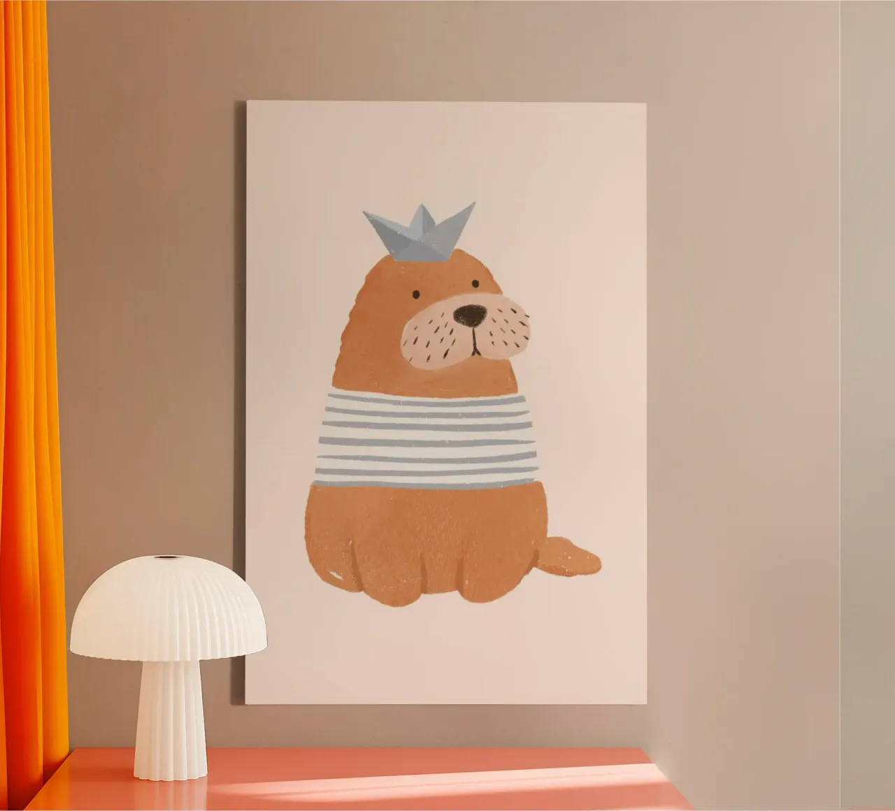 Seal in a Hat, Kids Nursery Print, Sealife Poster canvas with Floater frame by Little Lola