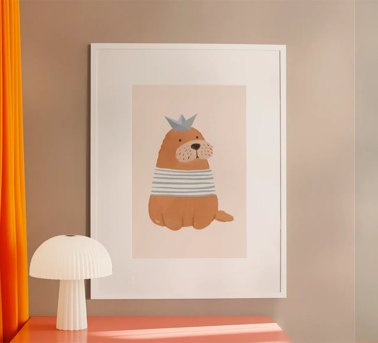 Sigillo con cappello, stampa per cameretta, poster sulla fauna marina poster con telaio in legno da Little Lola