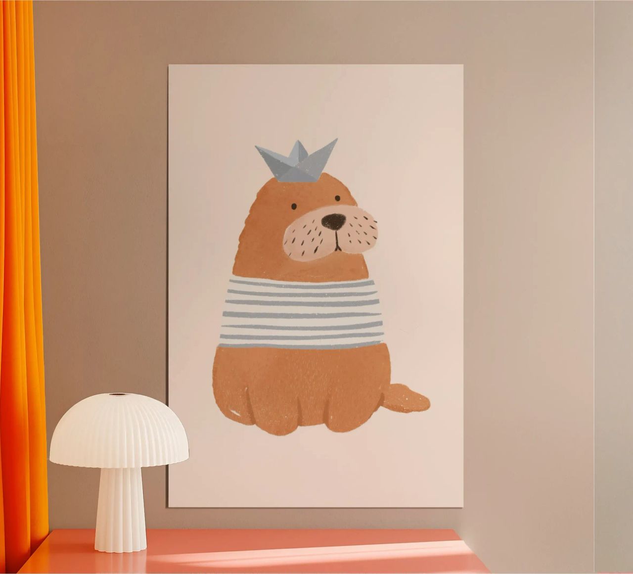 Zeehond met hoed, Kinderkamerprint, Poster met zeehondenmotief poster van Little Lola
