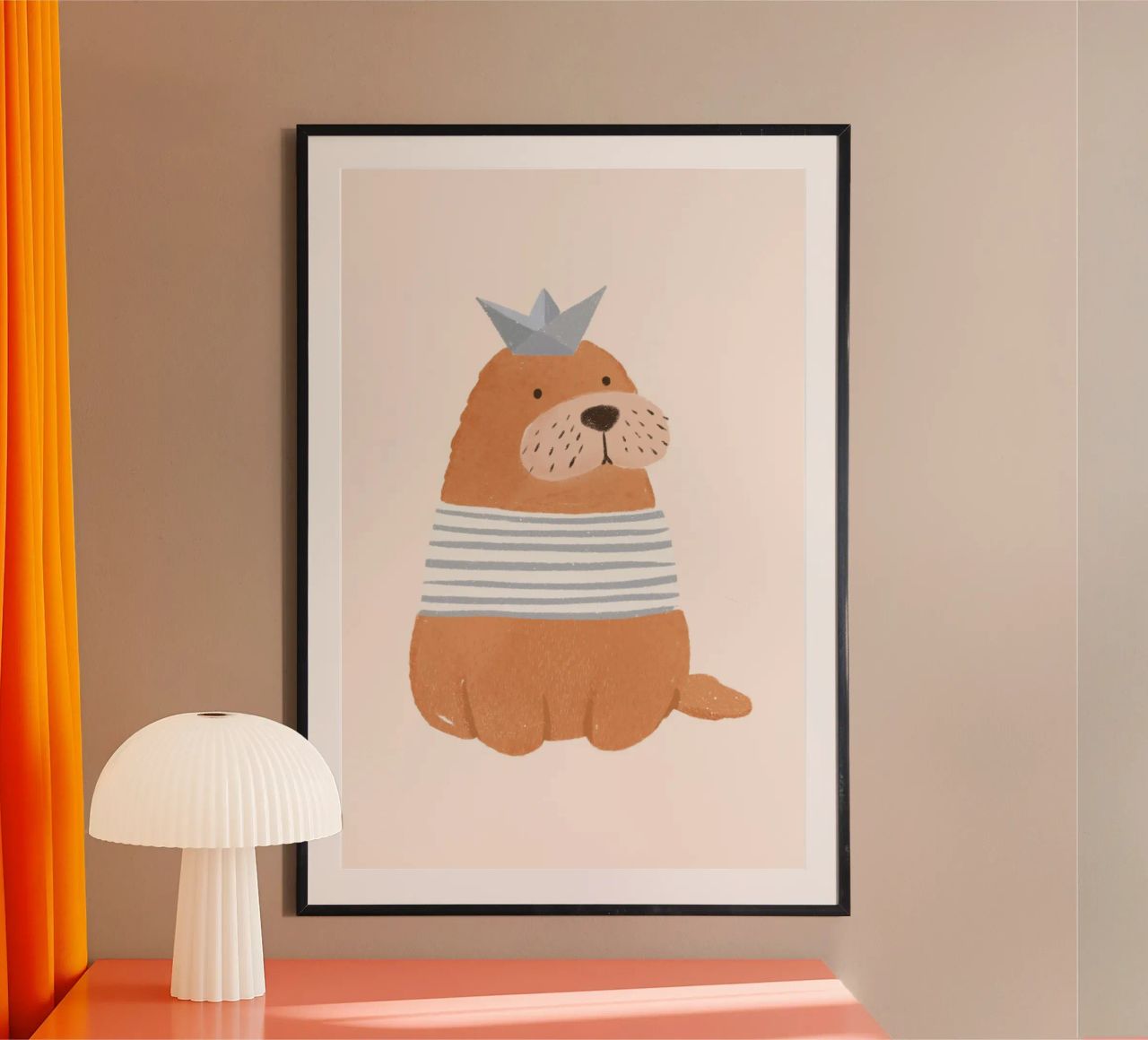 Zeehond met hoed, Kinderkamerprint, Poster met zeehondenmotief poster van Little Lola