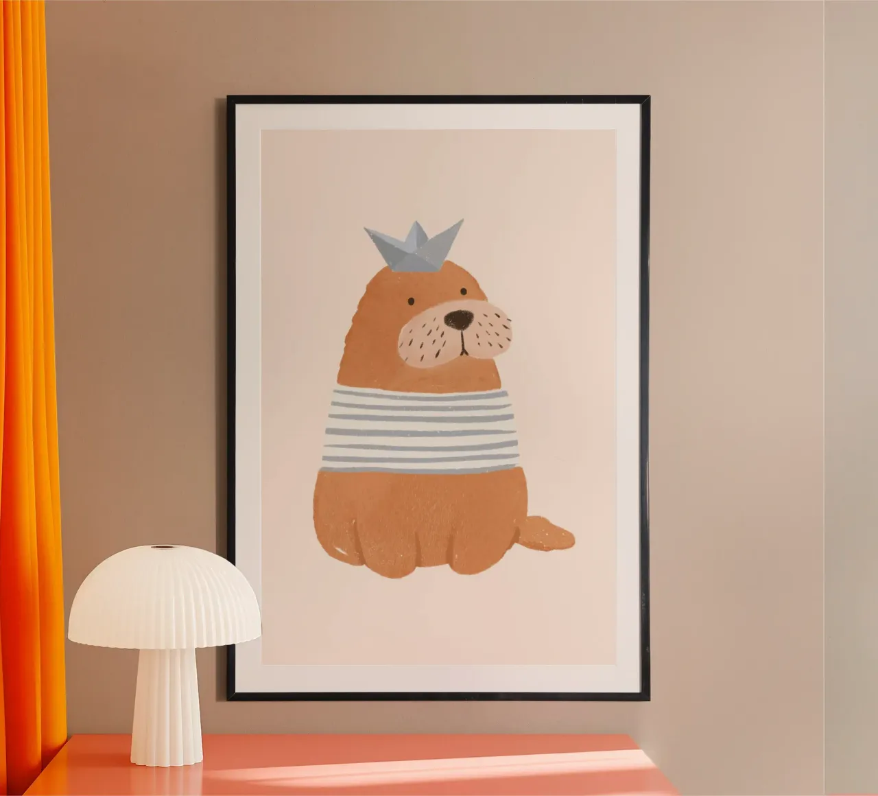 Sigillo con cappello, stampa per cameretta, poster sulla fauna marina poster con telaio in legno da Little Lola