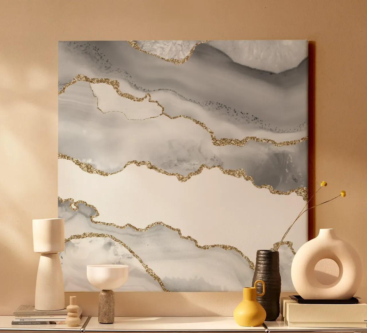 Agata bianca e oro Texture 06 tela con Cornice a cassetta da Gemstone Textures