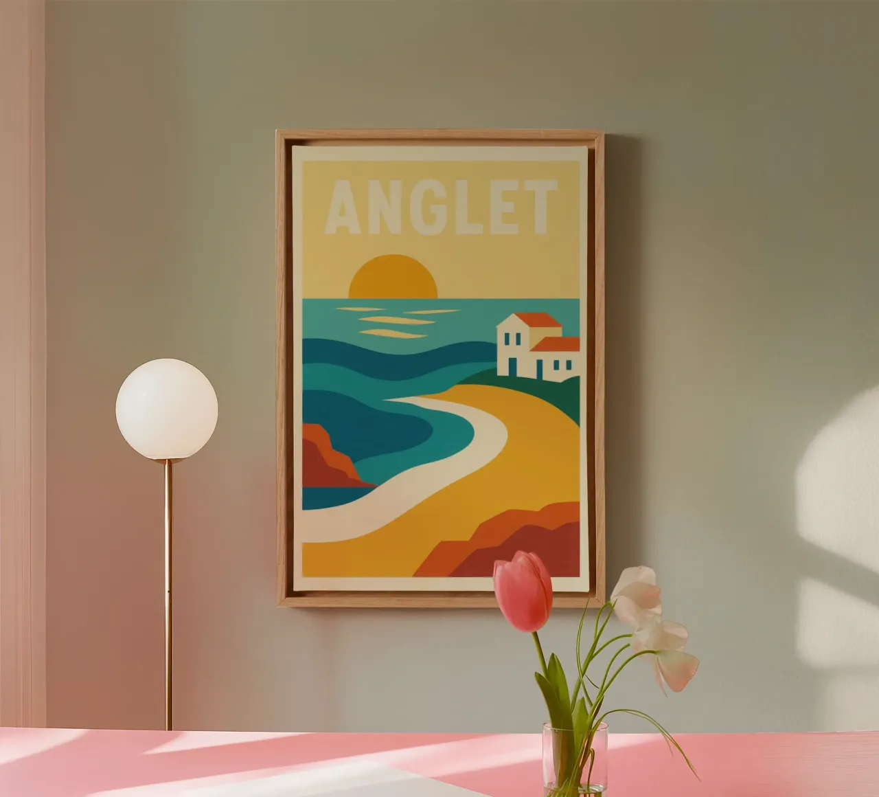 Anglet, tramonto sulla costa basca tela con Cornice a cassetta da JETLAG | affiches voyage