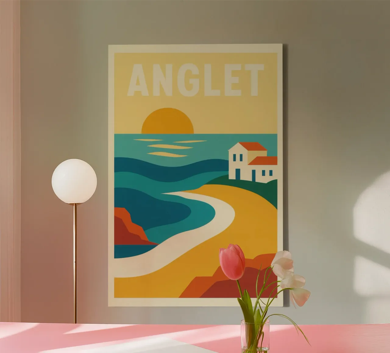 Anglet, tramonto sulla costa basca tela con Cornice a cassetta da JETLAG | affiches voyage