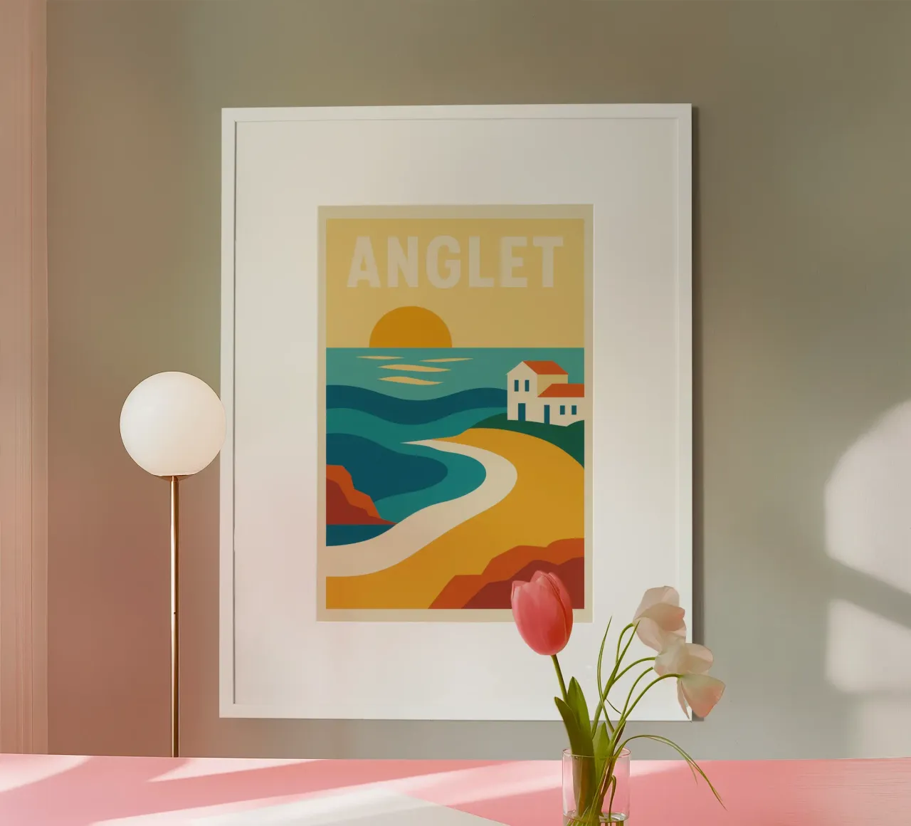 Anglet, tramonto sulla costa basca poster con telaio in legno da JETLAG | affiches voyage