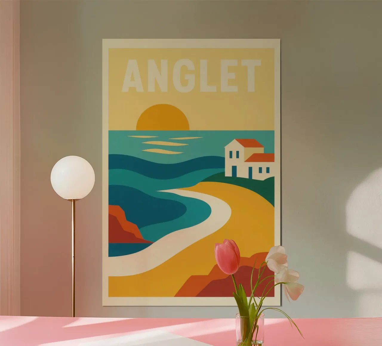 Anglet, tramonto sulla costa basca poster con telaio in legno da JETLAG | affiches voyage