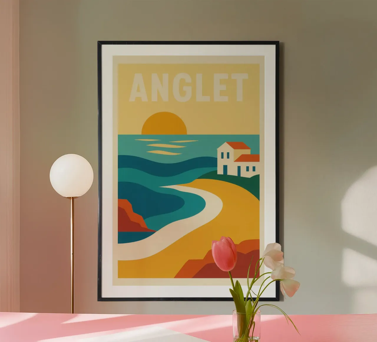 Anglet, tramonto sulla costa basca poster con telaio in legno da JETLAG | affiches voyage