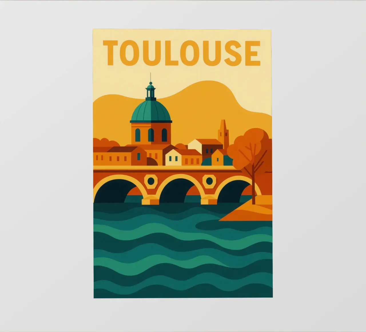 TOULOUSE - La Città Rosa, tra la Garonna e la luce calda pellicola backlit da JETLAG | affiches voyage