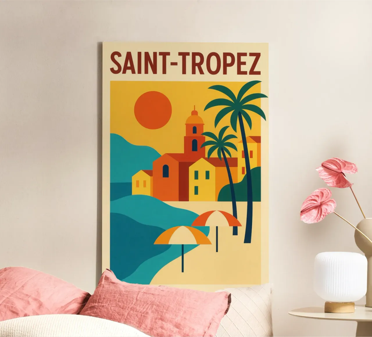 Saint-Tropez - Sole, palme e dolce vita tela con Cornice a cassetta da JETLAG | affiches voyage
