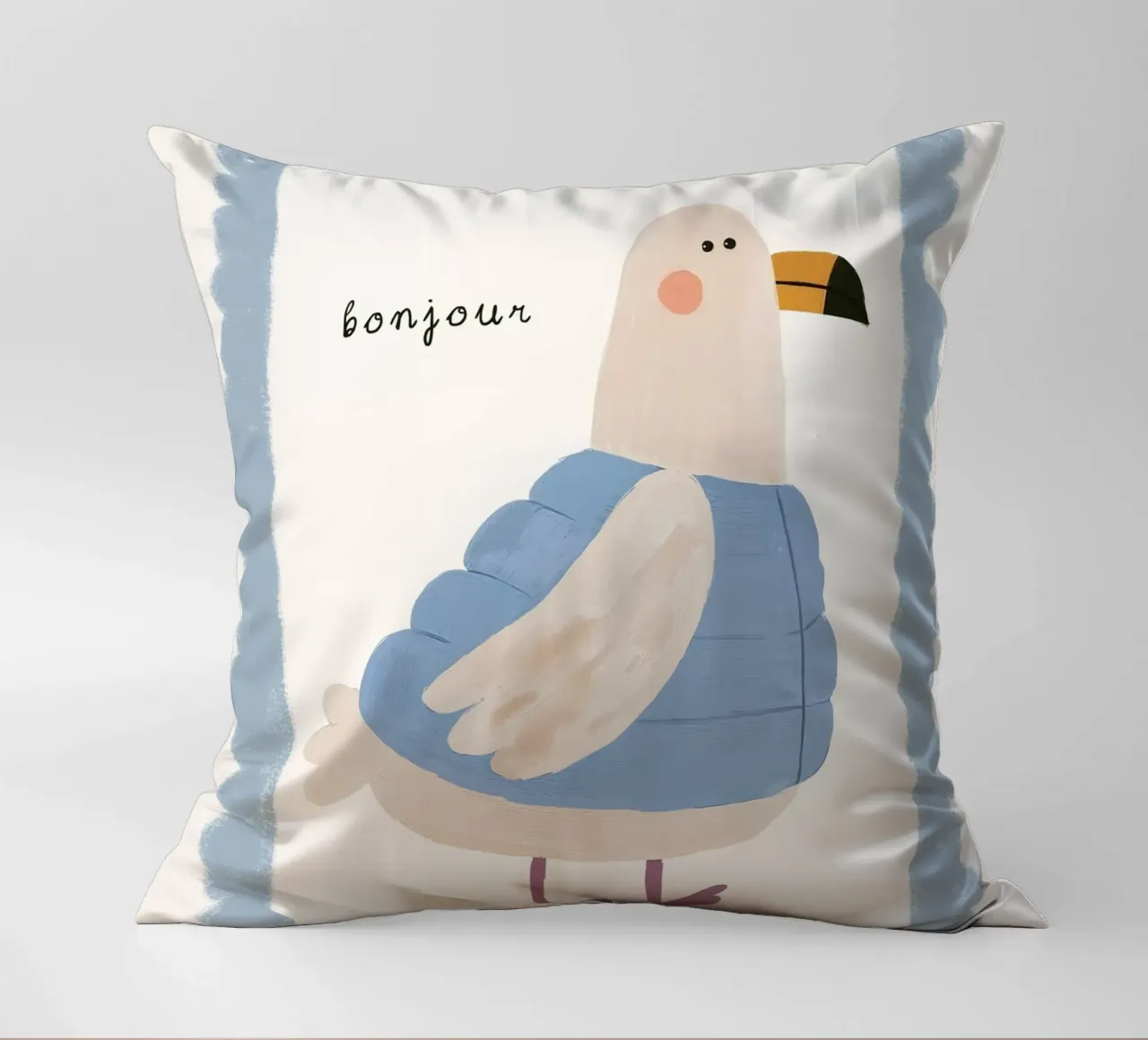 Seagull Print, Bird Wall Art, Nursery Print, Playroom Art decorative cushion by Little Lola