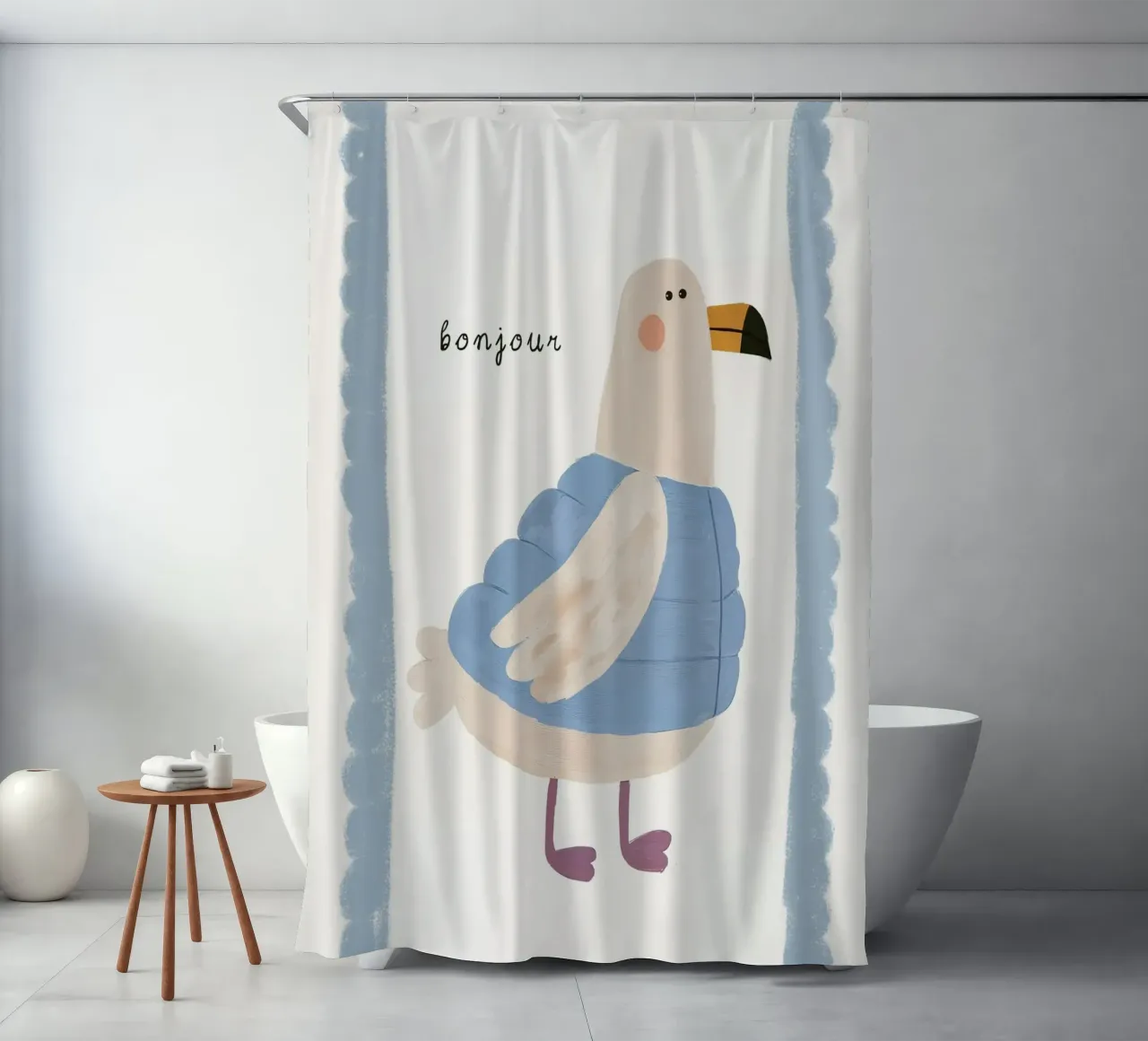 Seagull Print, Bird Wall Art, Nursery Print, Playroom Art shower curtain by Little Lola