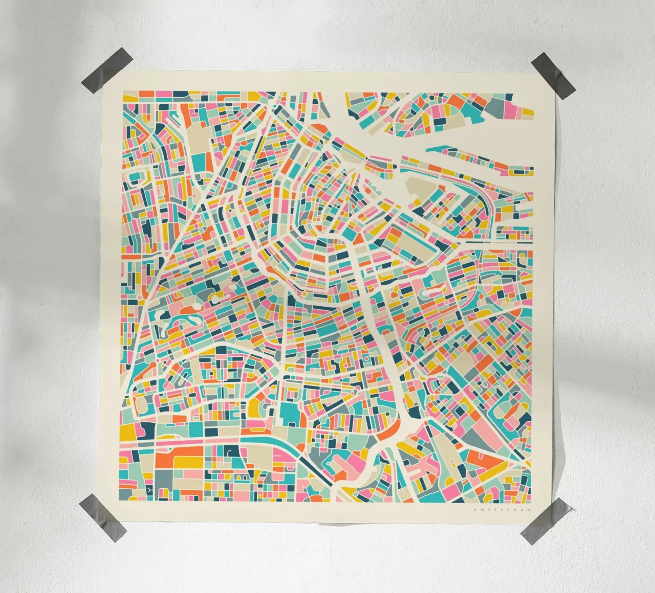 MAPPA AMSTERDAM poster con telaio in alluminio da Jazzberry Blue
