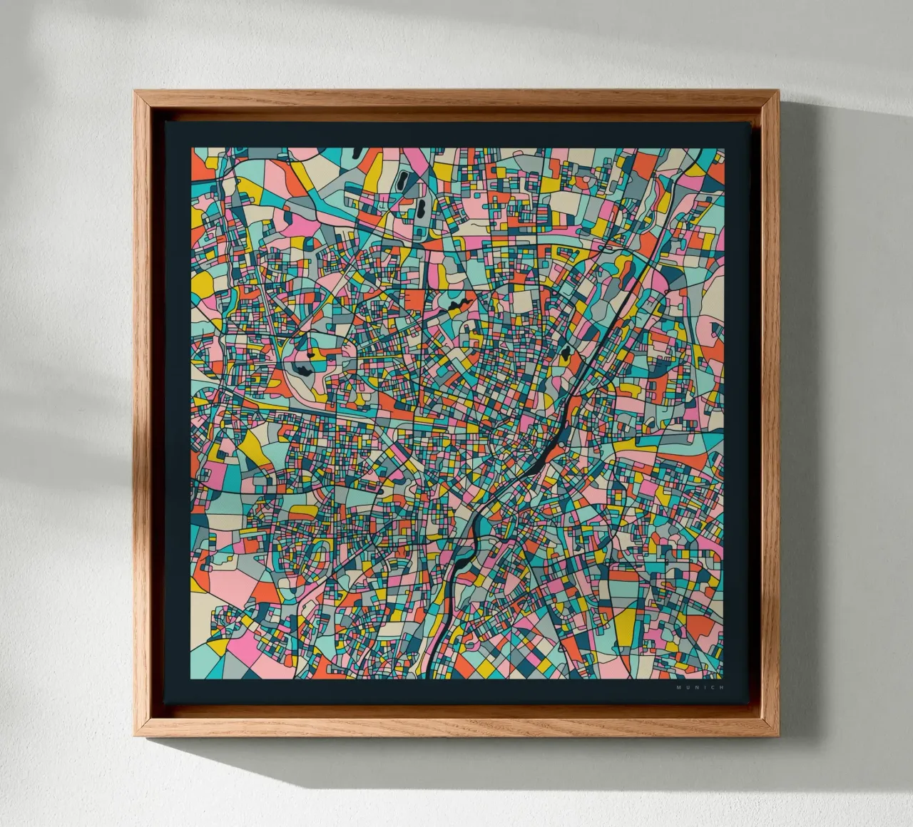 MUNICH KAART canvas met Baklijst van Jazzberry Blue