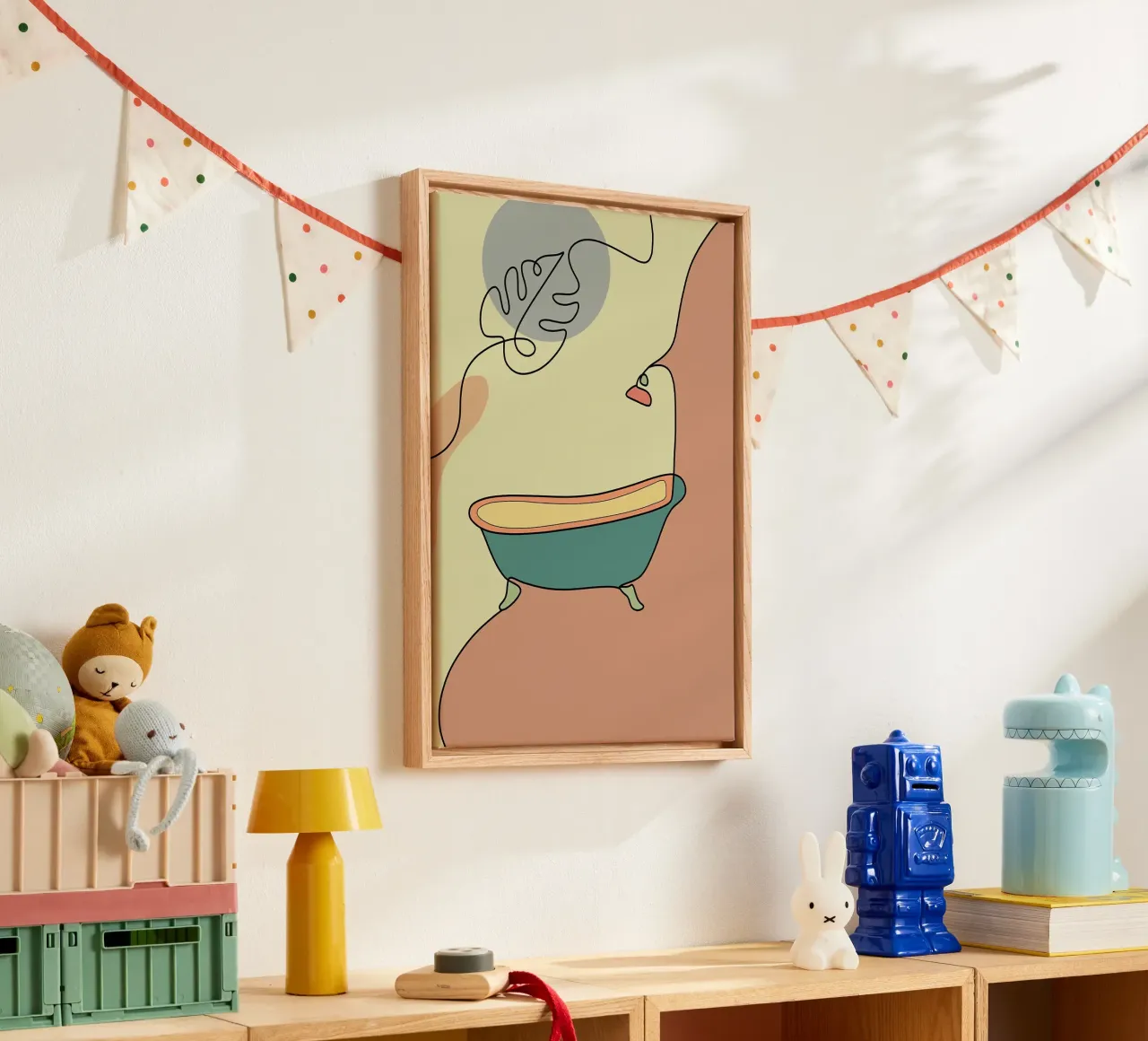 bad douchekop minimalistische badkamer canvas met Baklijst van Kirsten C Nolan
