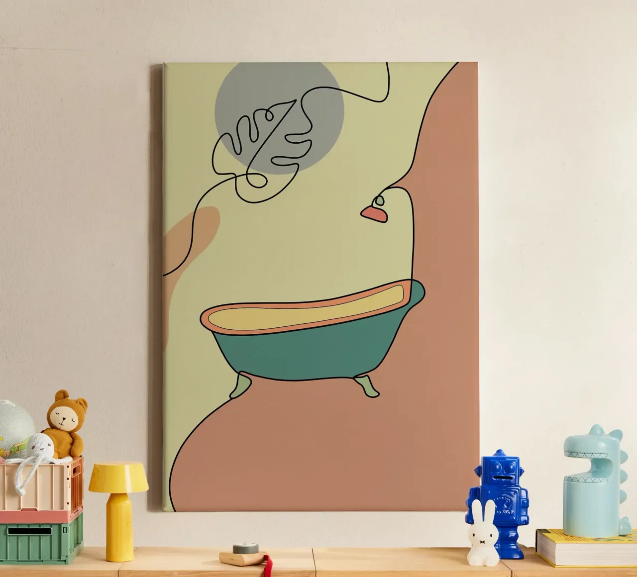 bad douchekop minimalistische badkamer canvas met Baklijst van Kirsten C Nolan