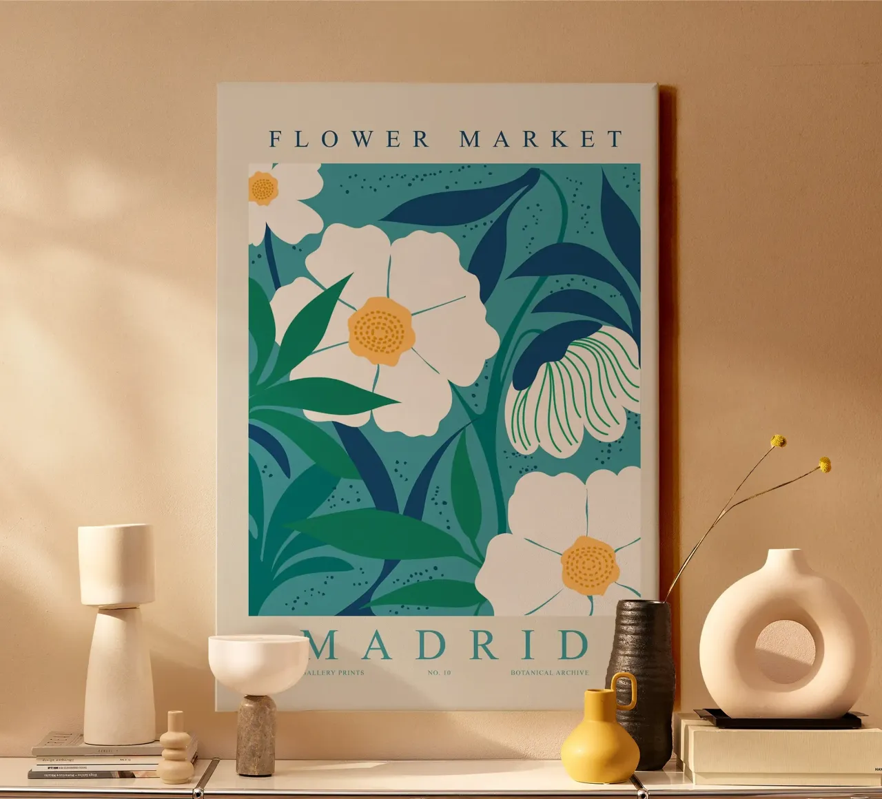 bloemen bladeren bloemblaadjes stengels canvas met Baklijst van Kirsten C Nolan
