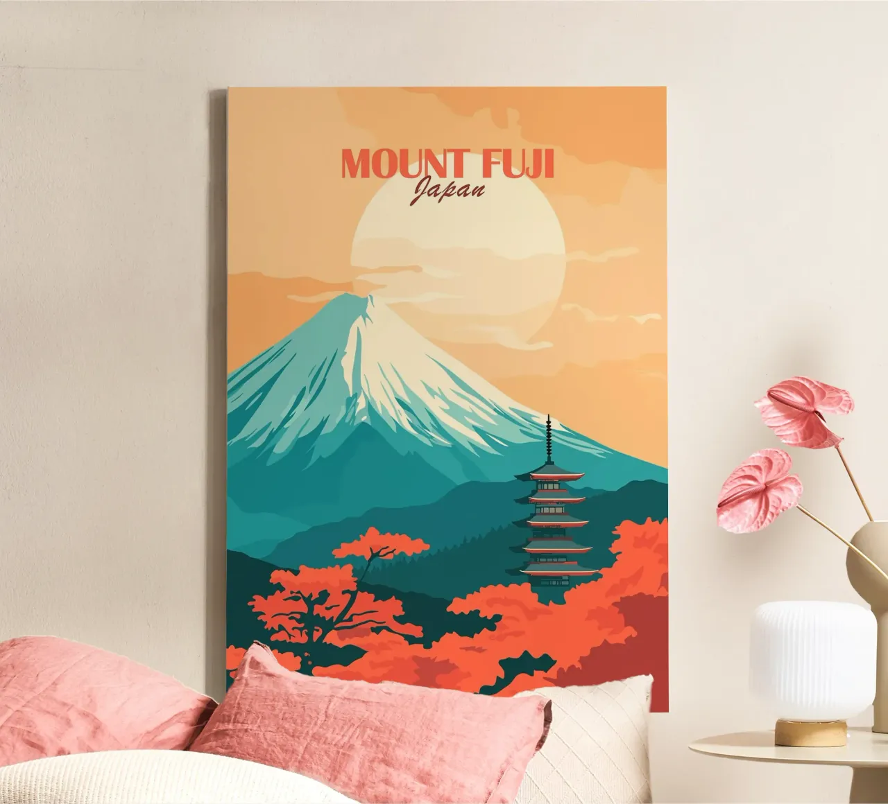 Mount Fuji Japan pagoda sun canvas by Kirsten C Nolan