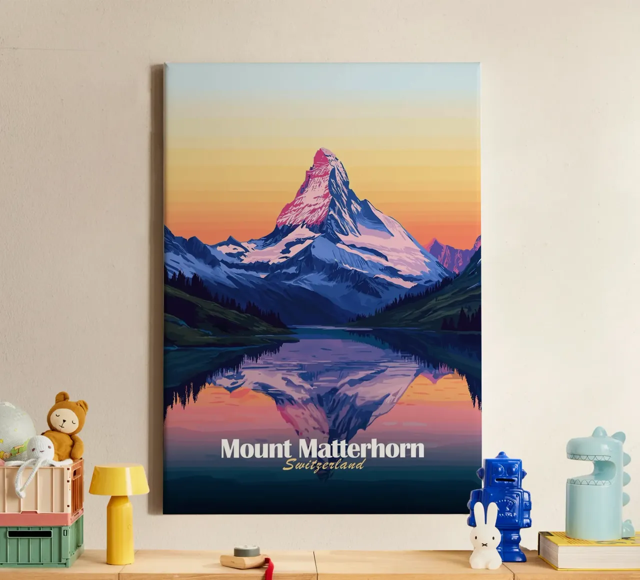 mountain Matterhorn reflection lake canvas with Floater frame by Kirsten C Nolan