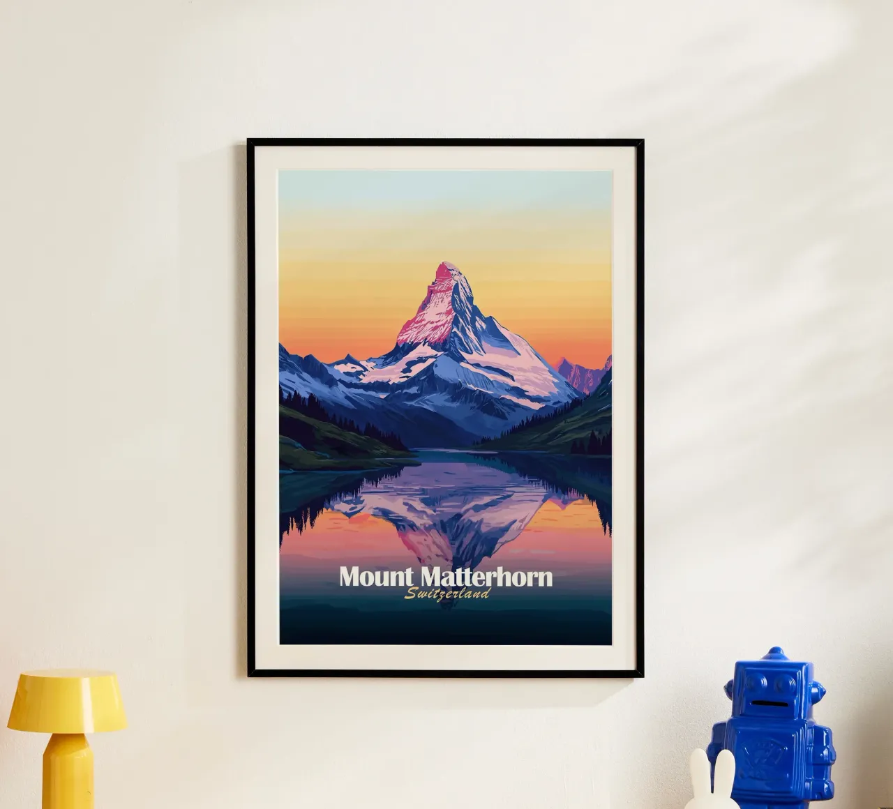 montagna Cervino lago di riflessione poster con telaio in legno da Kirsten C Nolan