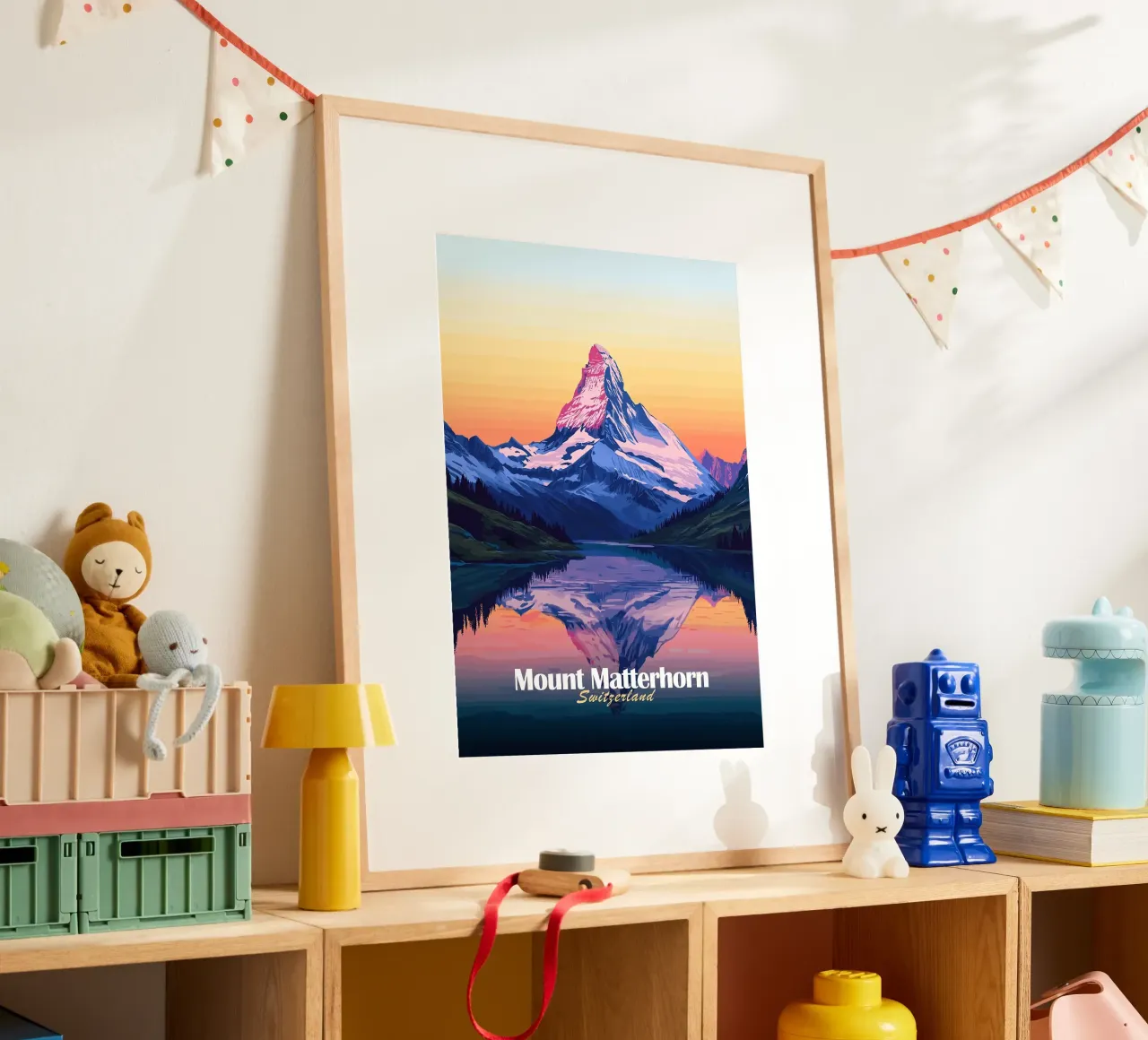 montagna Cervino lago di riflessione poster con telaio in legno da Kirsten C Nolan