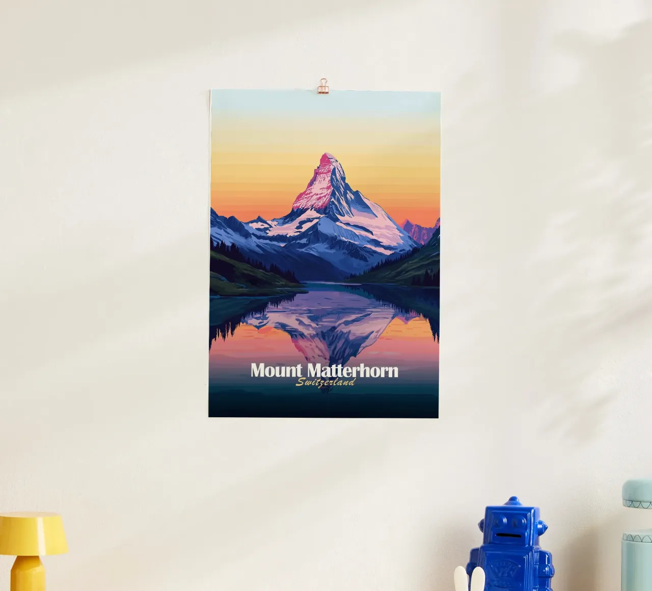 montagna Cervino lago di riflessione poster con telaio in legno da Kirsten C Nolan